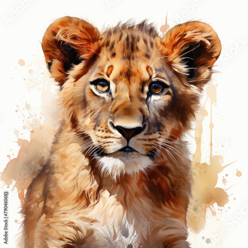 Watercolor Central African Lion , clipart Illustration, Generative Ai