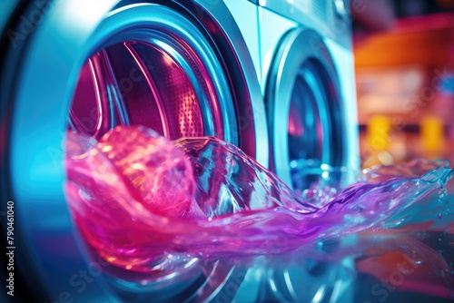 A detailed view of a washing machine inside a room, showcasing the equipment used for washing clothes. Generative AI photo