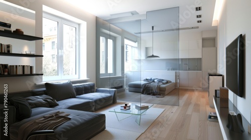Sleek modern living room with natural light © abangaboy