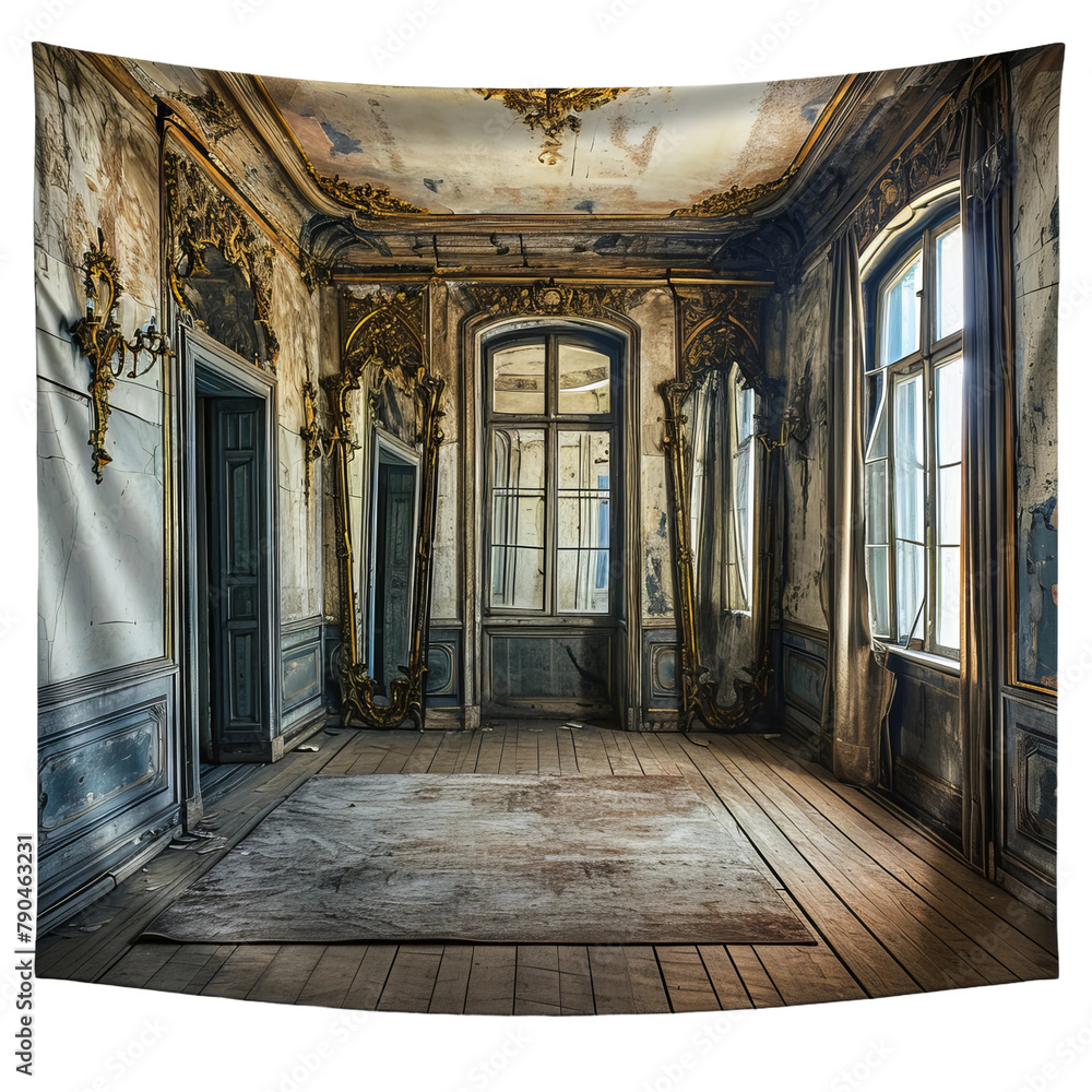 Interiors Abandoned palace Isolated On White Background Interiors Abandoned palace Isolated On White Background