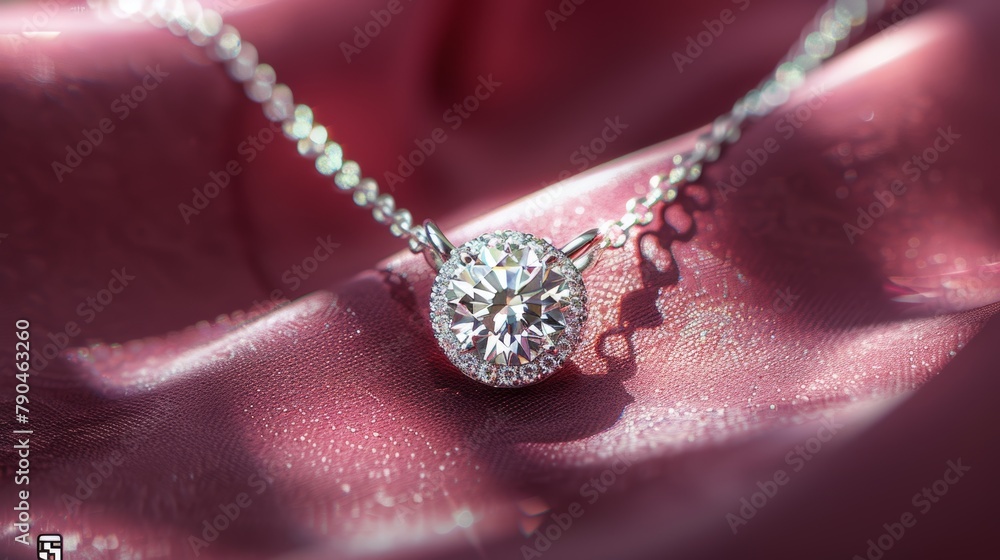 Elegance and luxury captured: Ruby pendant on a silk fabric with floral design Elegance and luxury captured: Ruby pendant on a silk fabric with floral design