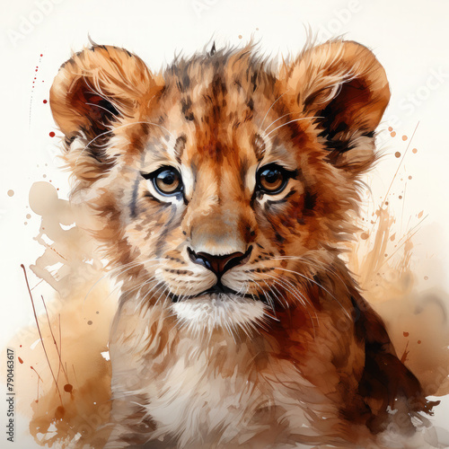 Watercolor East African or Masai Lion  clipart Illustration  Generative Ai