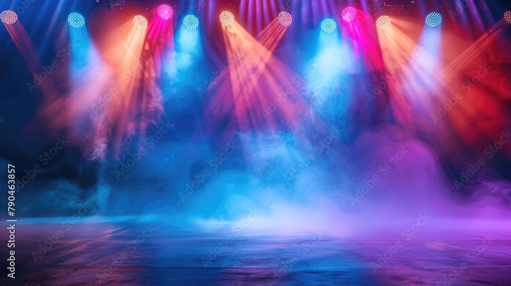 Colorful Spotlights and Fog on Stage