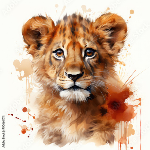 Watercolor East African or Masai Lion, clipart Illustration, Generative Ai © SantoshArt