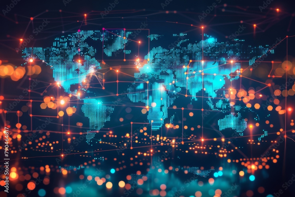 Obraz premium Digital map of world network created with generative ai