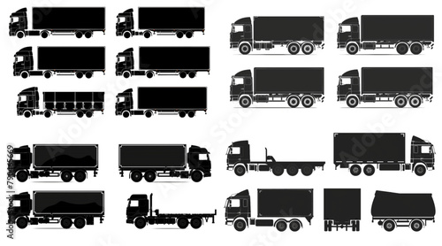 set of black vector illustration silhouette truck on white background
