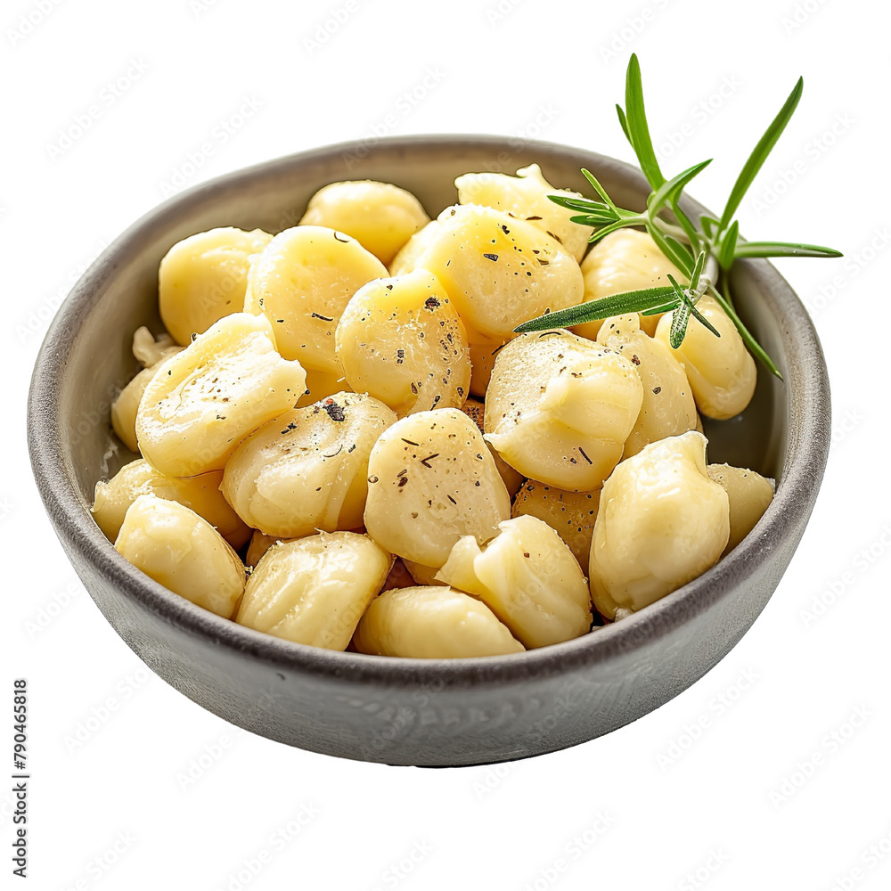 Tasty Garlic Gnocchi Isolated On White Background Tasty Garlic Gnocchi Isolated On White Background