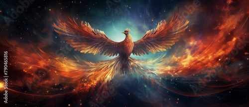 Resplendent Phoenix Rising Against a Starry Space photo