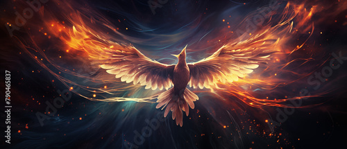 Majestic Phoenix in Fiery Nebula Illustration