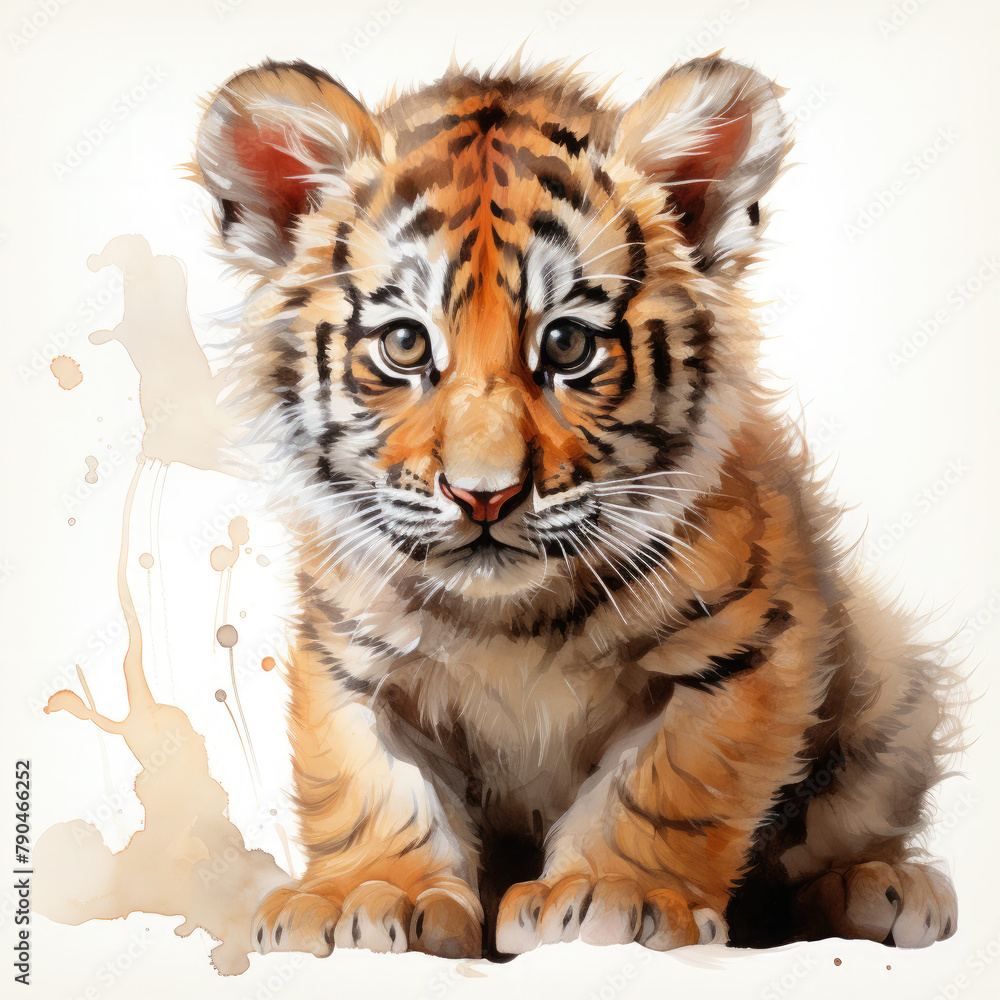 Watercolor Indochinese tiger, clipart Illustration, Generative Ai Watercolor Indochinese tiger, clipart Illustration, Generative Ai