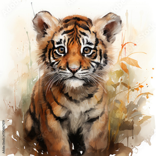 Watercolor Indochinese tiger  clipart Illustration  Generative Ai