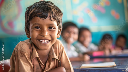  smiling kid sitting in school class