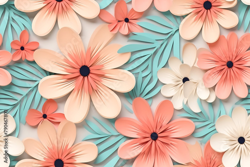 Close up of a bouquet of pink and blue pastels colors paper flowers on a white background