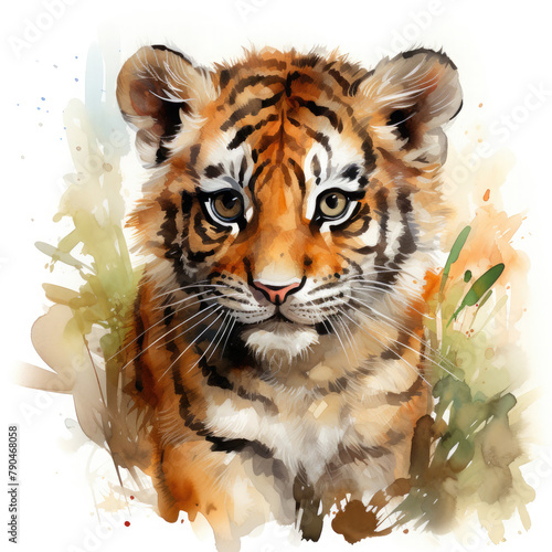 Watercolor Indochinese tiger  clipart Illustration  Generative Ai