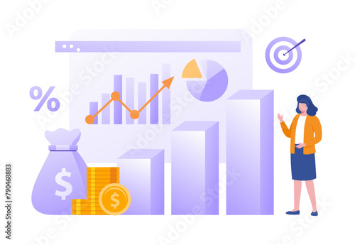 accounting or finance concept, business plan and budget, analyst, accountant, economic, flat illustration vector banner and background