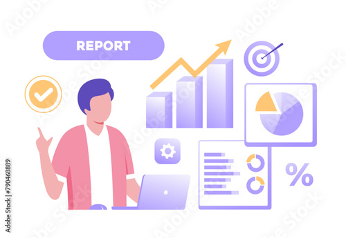 Report, management business, target and performance, strategy, analyst, key performance indicator,Flat vector illustration banner background for website