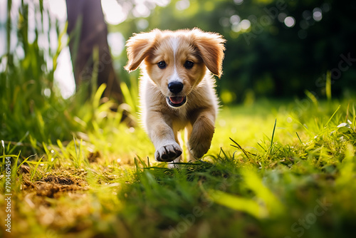 Playful Puppy Running in the Park on Sunny Day