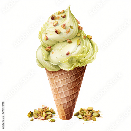 helado verde de pistache en fondo blanco