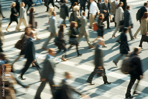 Long exposure shot of crowdy business people walking in fast motion