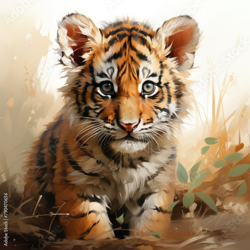 Watercolor Indochinese tiger  clipart Illustration  Generative Ai