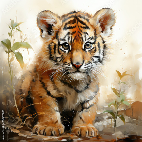 Watercolor Indochinese tiger  clipart Illustration  Generative Ai