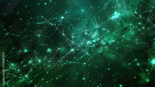 Digital technology background with green network connection and space