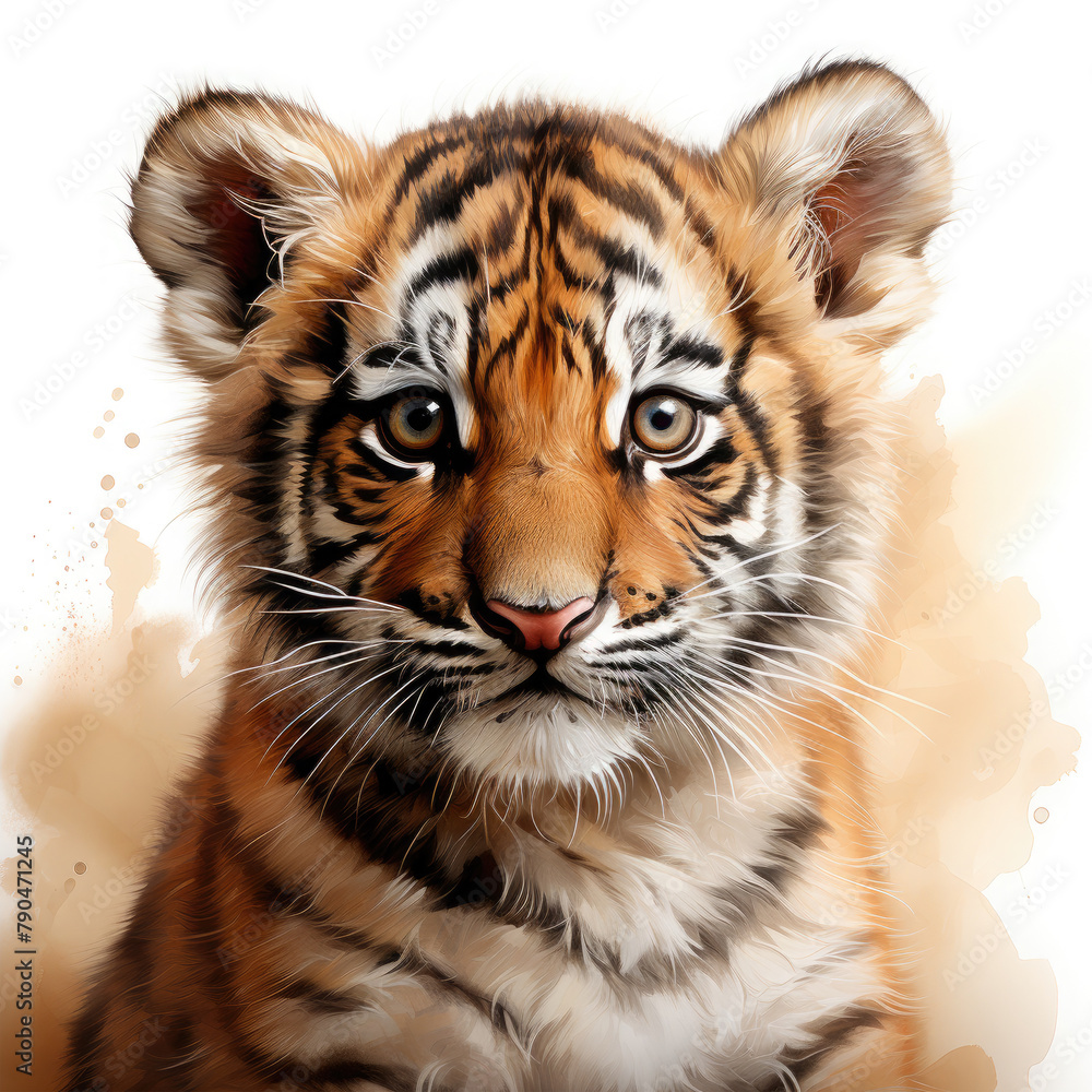 Fototapeta premium Watercolor Javan tiger, clipart Illustration, Generative Ai