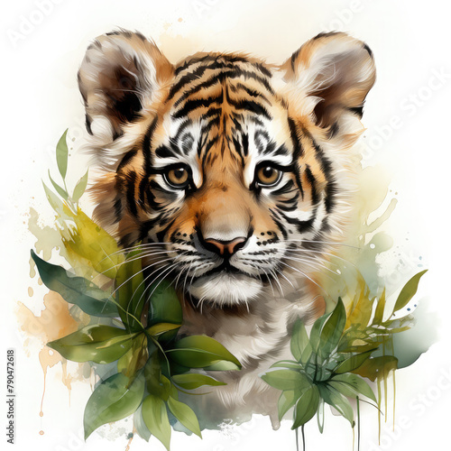 Watercolor Javan tiger  clipart Illustration  Generative Ai