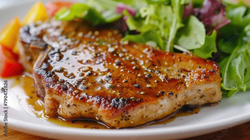 Pork Chops in Peppercorn Sauce with a Side of Salad Pork Chops in Peppercorn Sauce with a Side of Salad
