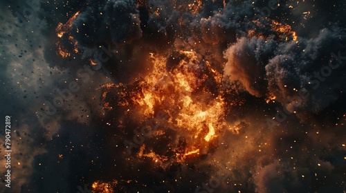 Step into the chaos of a fiery explosion with this captivating image of a large fireball surrounded by thick black smoke