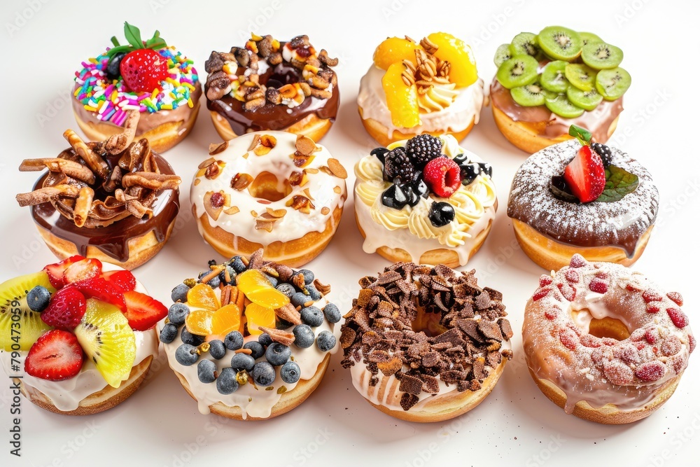 Variety of donuts on a white background