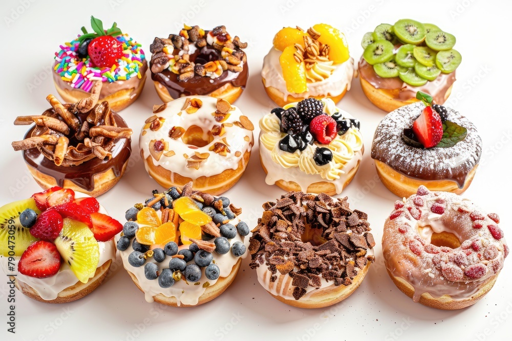 Variety of donuts on a white background Variety of donuts on a white background