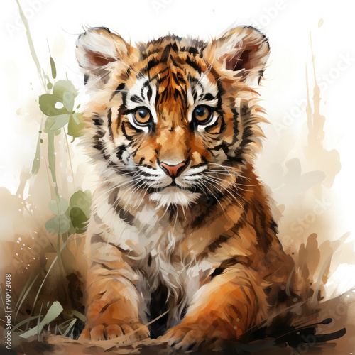 Watercolor Javan tiger  clipart Illustration  Generative Ai