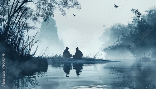 Capture the essence of long-shot friendship in a detailed watercolor painting, showcasing two unlikely companions bonding in a serene setting