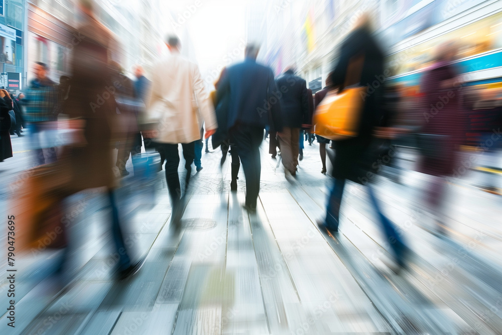 Long exposure shot of crowdy business people walking in fast motion