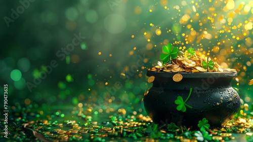 The abstract picture of a pot with gold in garden