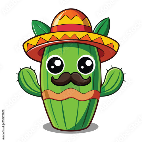 Vector of cactus tree with sombrero and Guiter and flowers with mustache decoration illustration for Cinco de mayo clipart set, Collection of design element vector for Mexican festival day vector