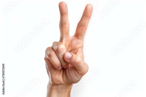 Two fingers gesture on white. Background with selective focus © top images