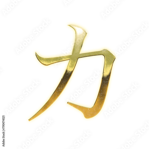 Very realistic golden "カ", Japanese Katakana, Mincho, transparent background