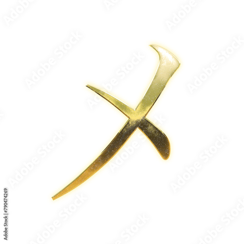 Very realistic golden "メ", Japanese Katakana, Mincho, transparent background