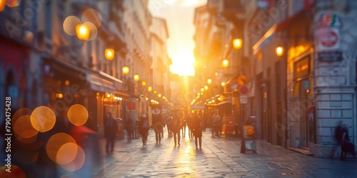Blurry Photo of People Walking Down a City Street. Generative AI