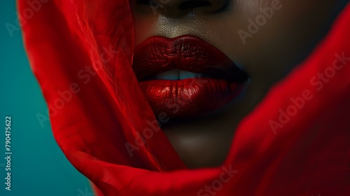 Elegant Allure: Close-Up of Red Lips and Nose