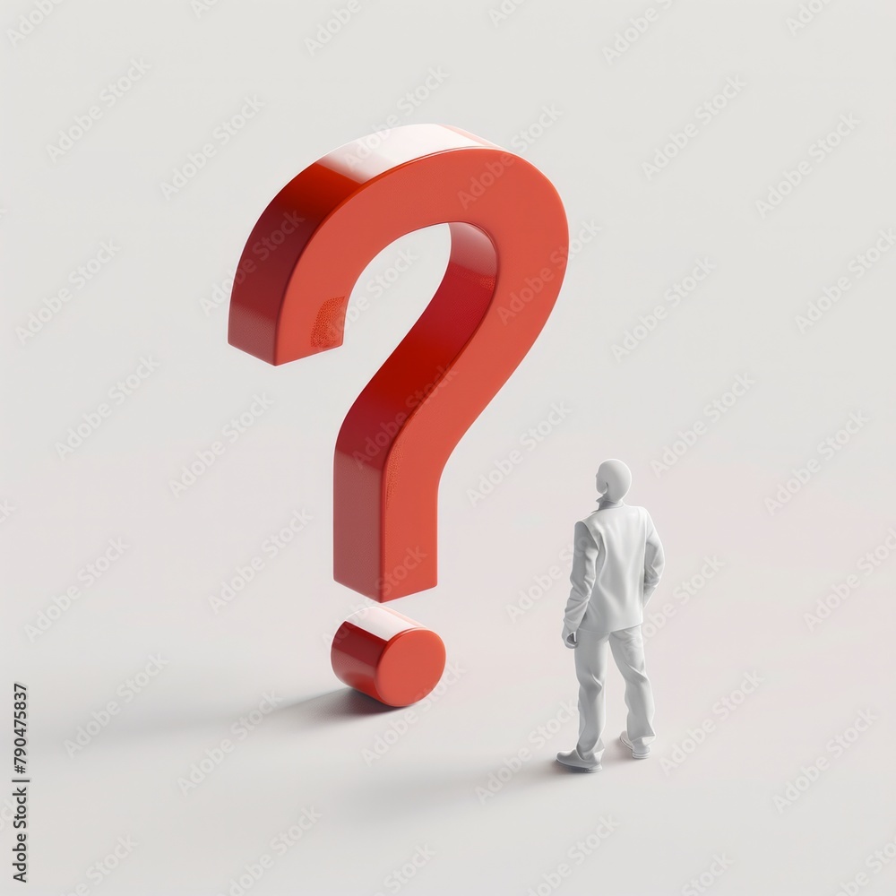 Design a 3D icon featuring a figure standing next to a large red question mark, AI Generative Design a 3D icon featuring a figure standing next to a large red question mark, AI Generative