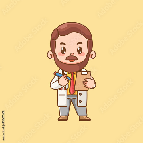 Cute doctor write recipe medical personnel character kawaii chibi character mascot illustration outline style design
