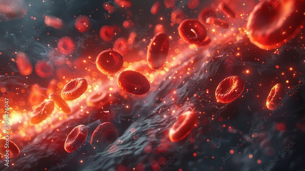 Exploration into the macro world of blood cells, detailed view of life's building blocks, high-resolution, dynamic flow, AI Generative Exploration into the macro world of blood cells, detailed view of life's building blocks, high-resolution, dynamic flow, AI Generative