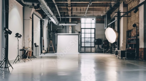empty modern industrial location, studio lights, mockup, AI Generative photo