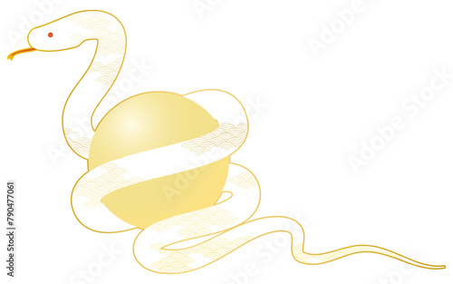2025年巳年の年賀状素材、宝珠を抱く蛇 photo