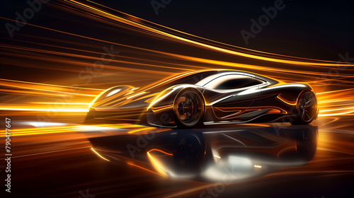 Futuristic Sports Car Racing on Dynamic Light Trails Background © Mutshino_Artwork