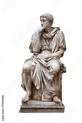 White marble statue of sitting Roman man