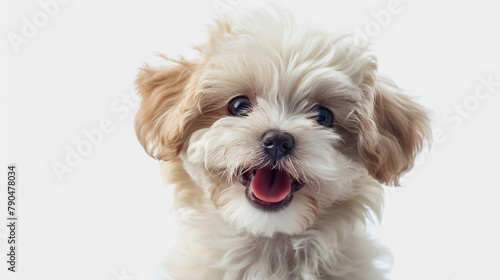Delight in the charm of a cute fluffy puppy dog captured in a funny moment on a clear PNG background, adding joy and cuteness to your design projects.